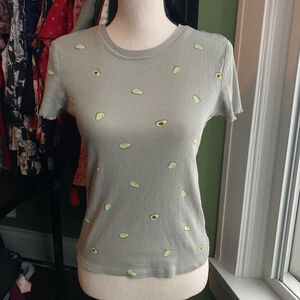 Women's H&M T-shirt Size S Gray Avocado Print